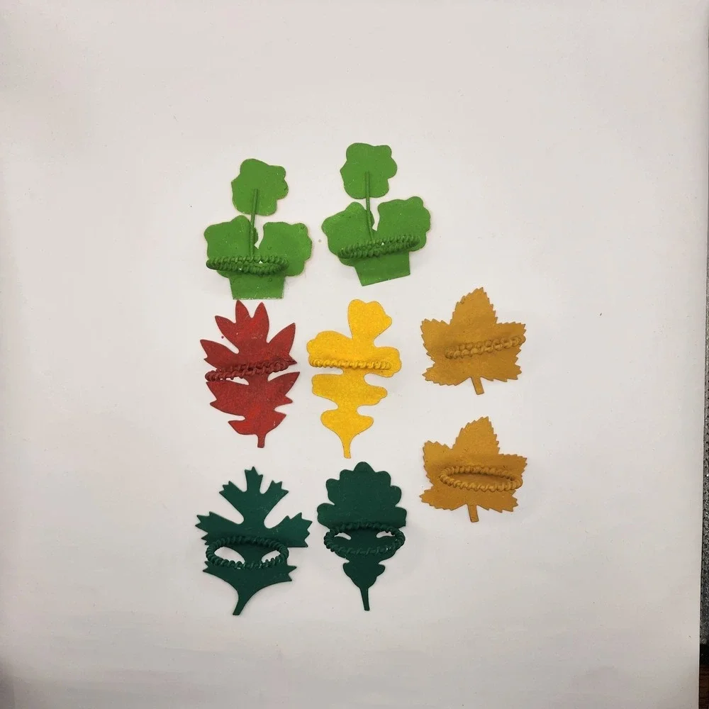 Set Of 8 Fall Leaves Flowers Metal Napkin Ring Holders Hand Painted Thanksgiving